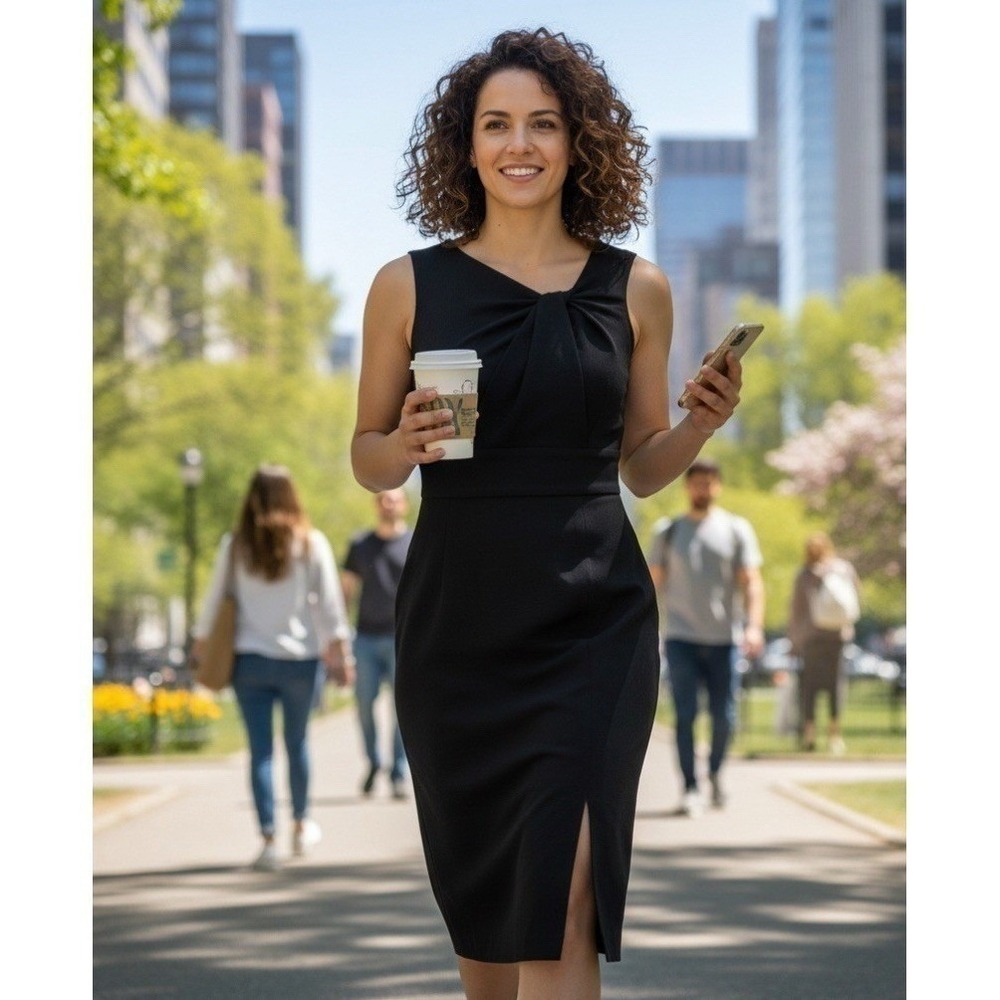 White House Black Market Sheath Dress Women 0‎ Black Knot Neck Sleeveless Slit